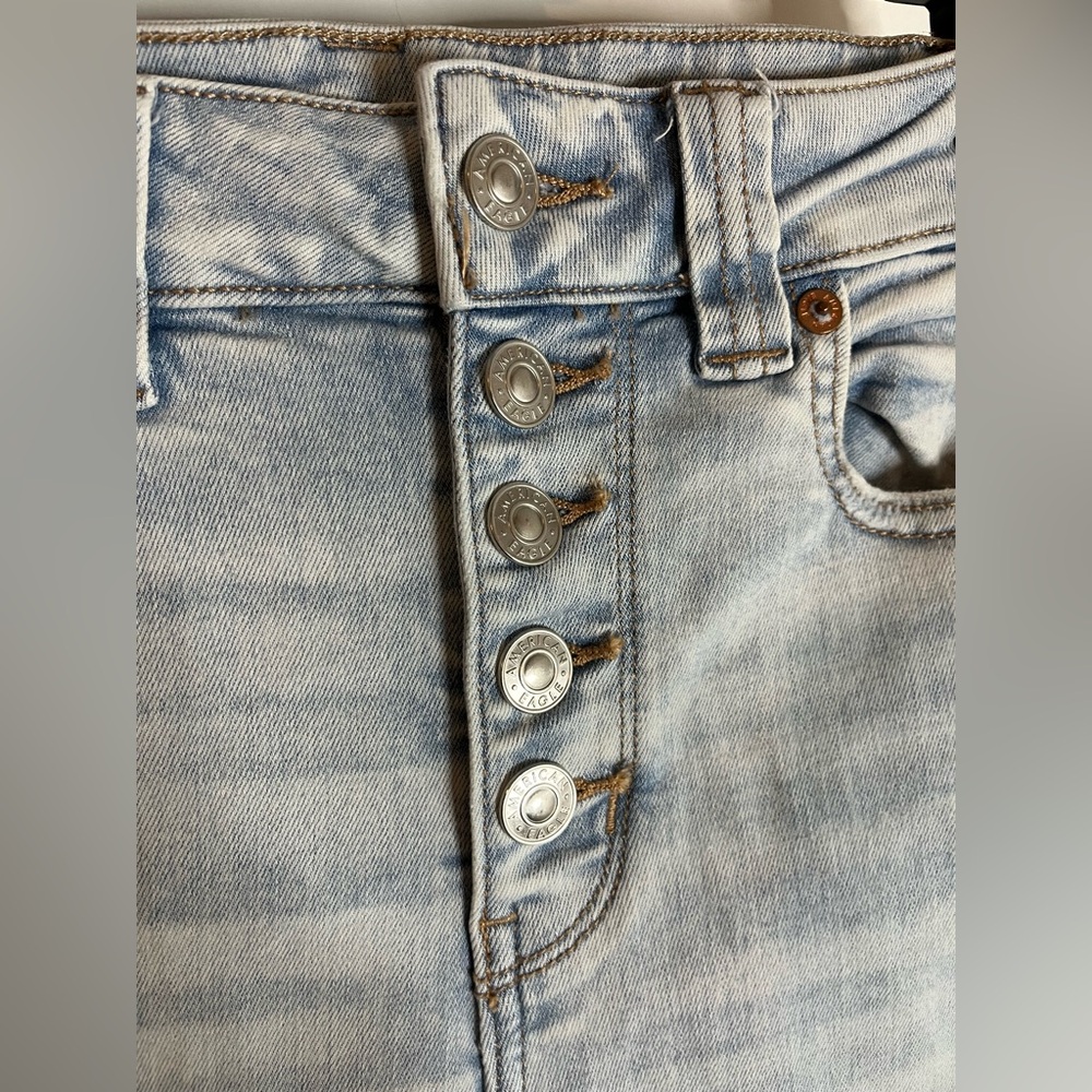 American Eagle 5Button Extreme Flare Bell Bottom AcidWash Distress High Rise Sz0 - Picture 14 of 16